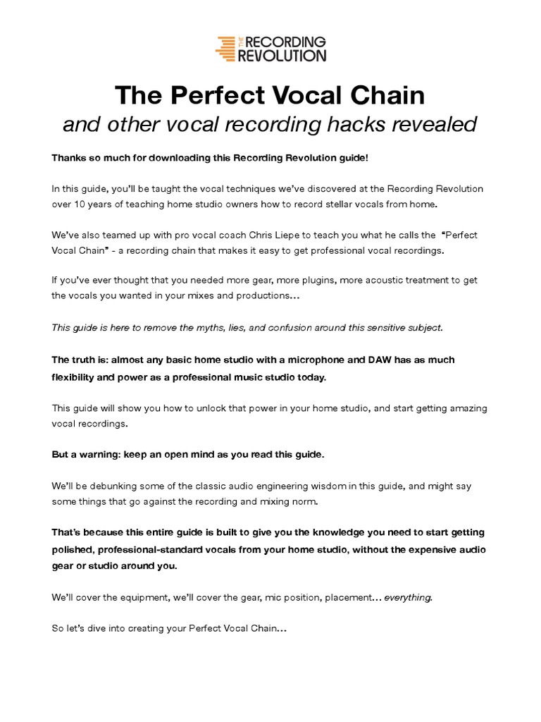 Perfect Vocal Chain Recording Guide | PDF | Microphone | Equalization ...