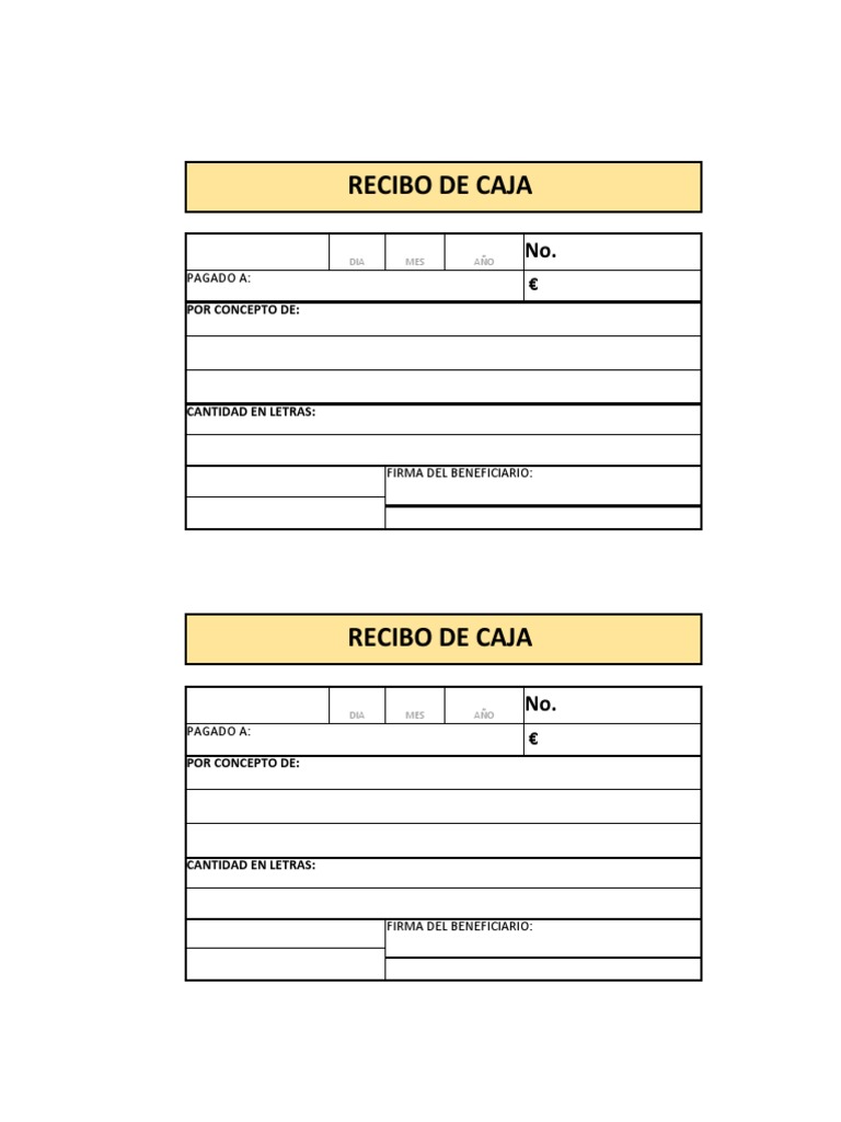 Recibo de Caja en Excel PDF