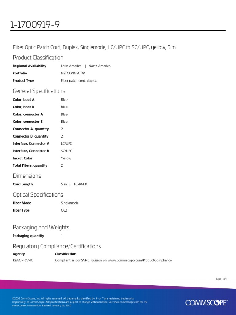 Datasheet Patch Cord SC LC SM PDF