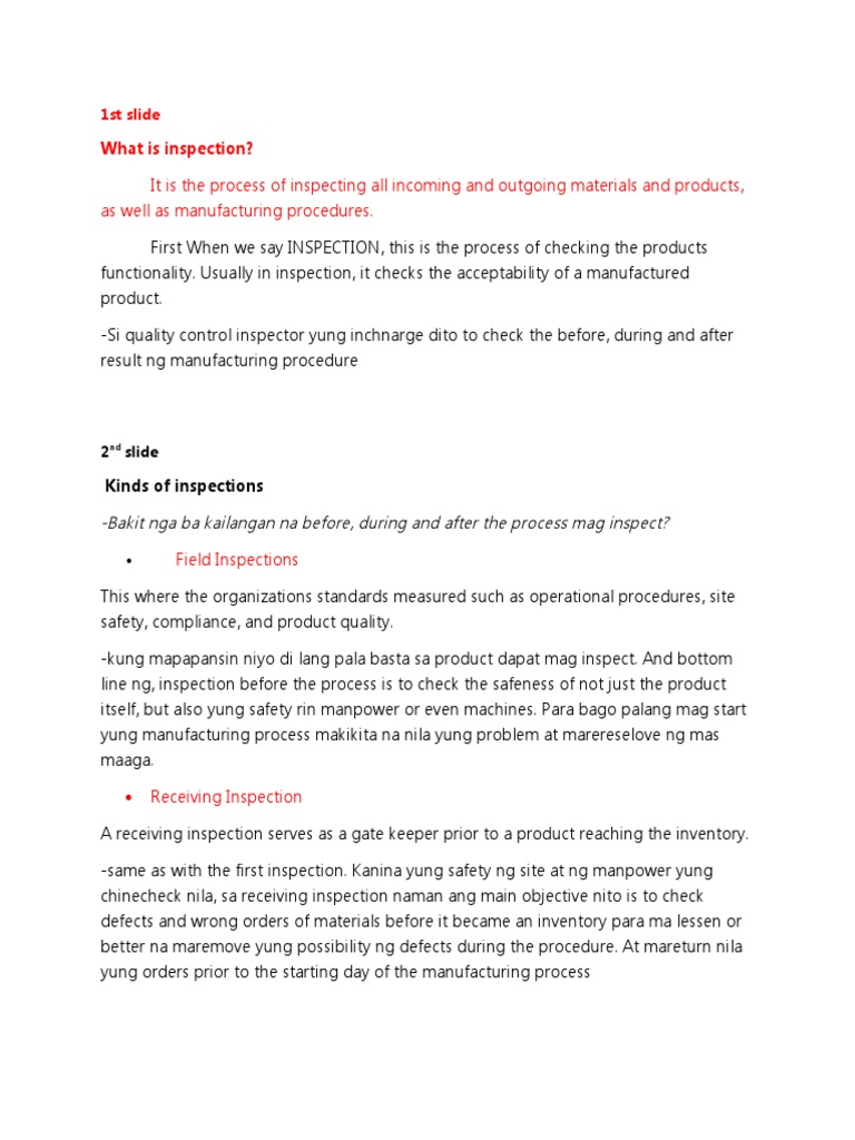 It Is The Process of Inspecting All Incoming and Outgoing Materials and ...