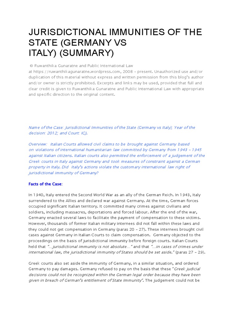 Jurisdictional Immunities of The State PDF Sovereign Immunity