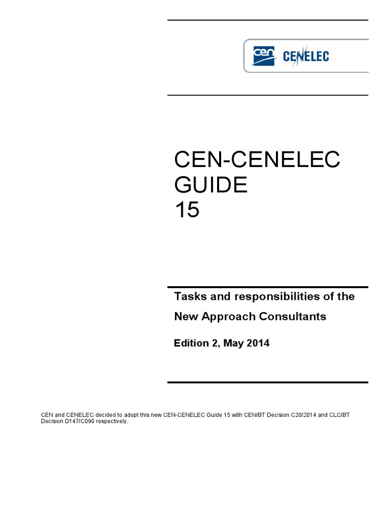 Cen-Cenelec Guide 15: Tasks and Responsibilities of The New Approach ...