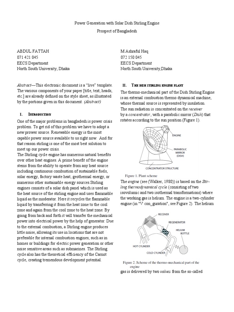 Solar Dish Stirling Engine in Bangladesh | PDF | Internal Combustion ...
