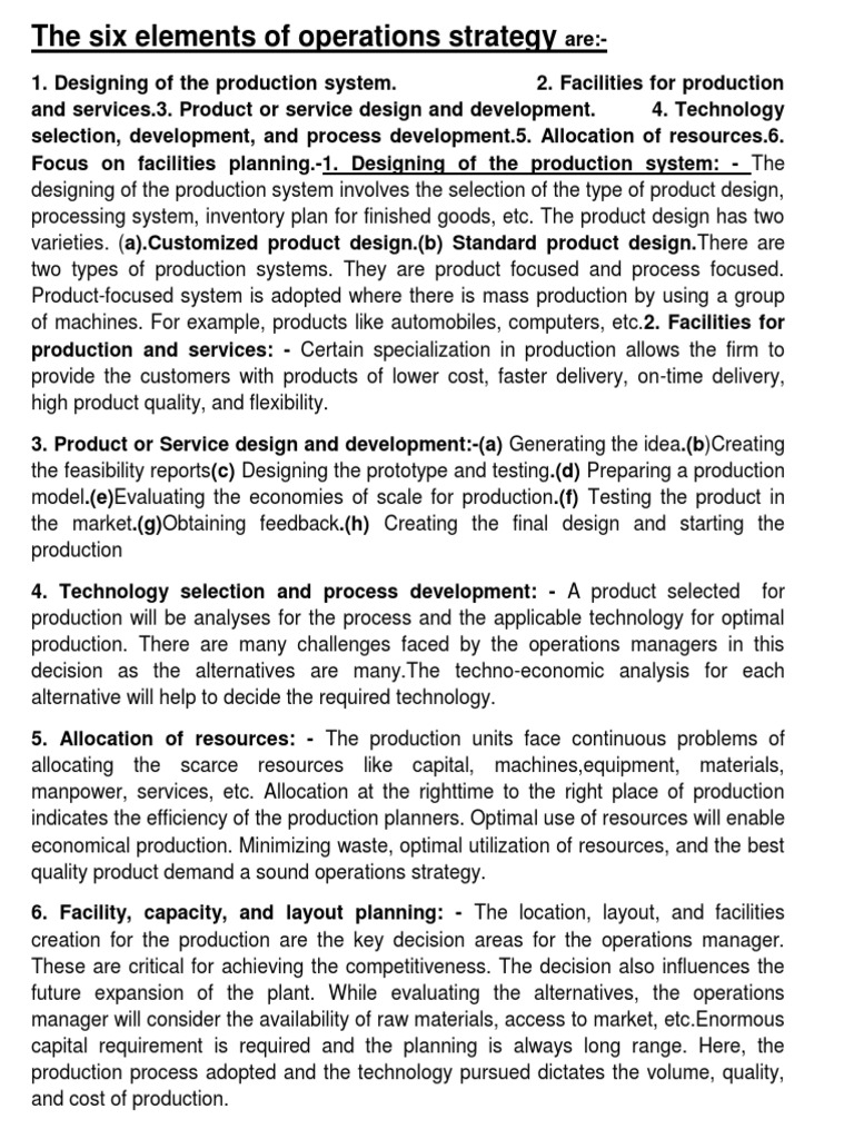 The Six Elements of Operations Strategy | PDF | Resource | Design