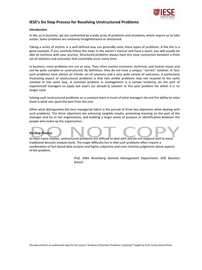 IESE's Six-Step Problem Solving Guide | PDF | Decision Making | Risk