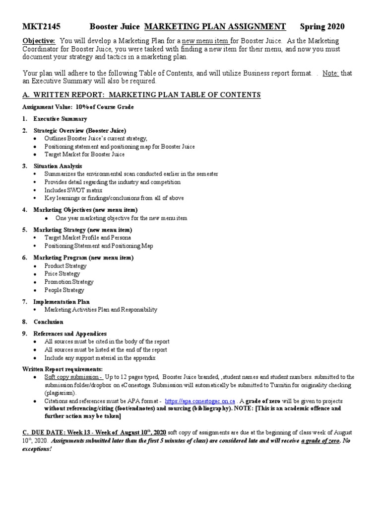 Week 14 Booster Juice Marketing Plan PDF Marketing Turnitin