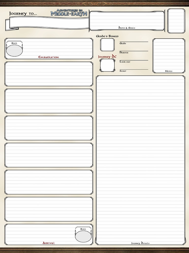Adventures in Middle-Earth - Journey Sheet | PDF