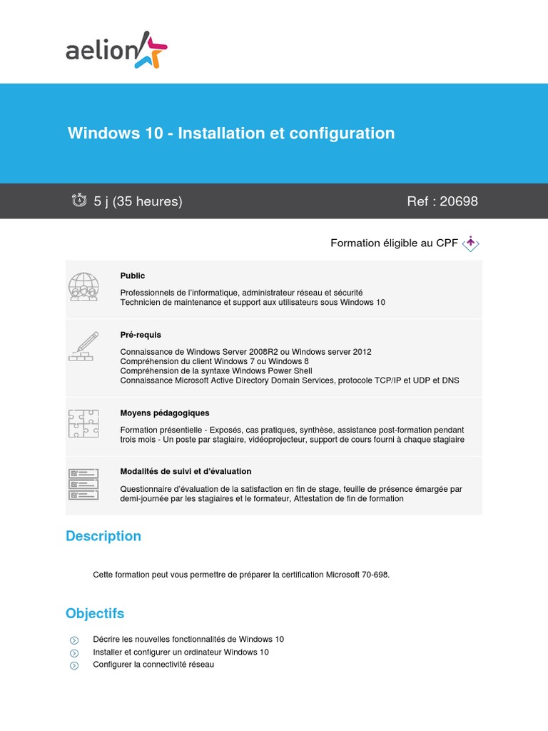Installation et configuration de Windows 10 | PDF | Windows 10 ...