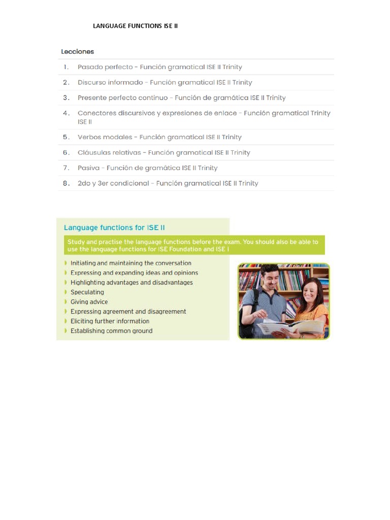 Language Functions ISE II Overview | PDF
