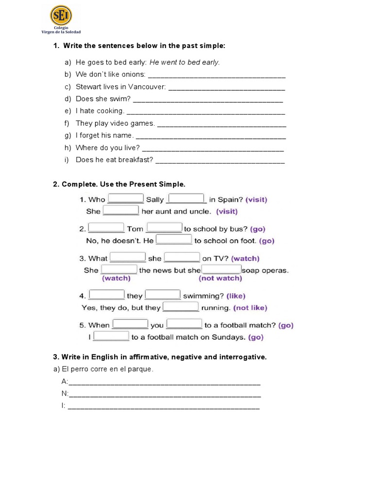 Write The Sentences Below in The Past Simple | PDF | Games & Activities ...