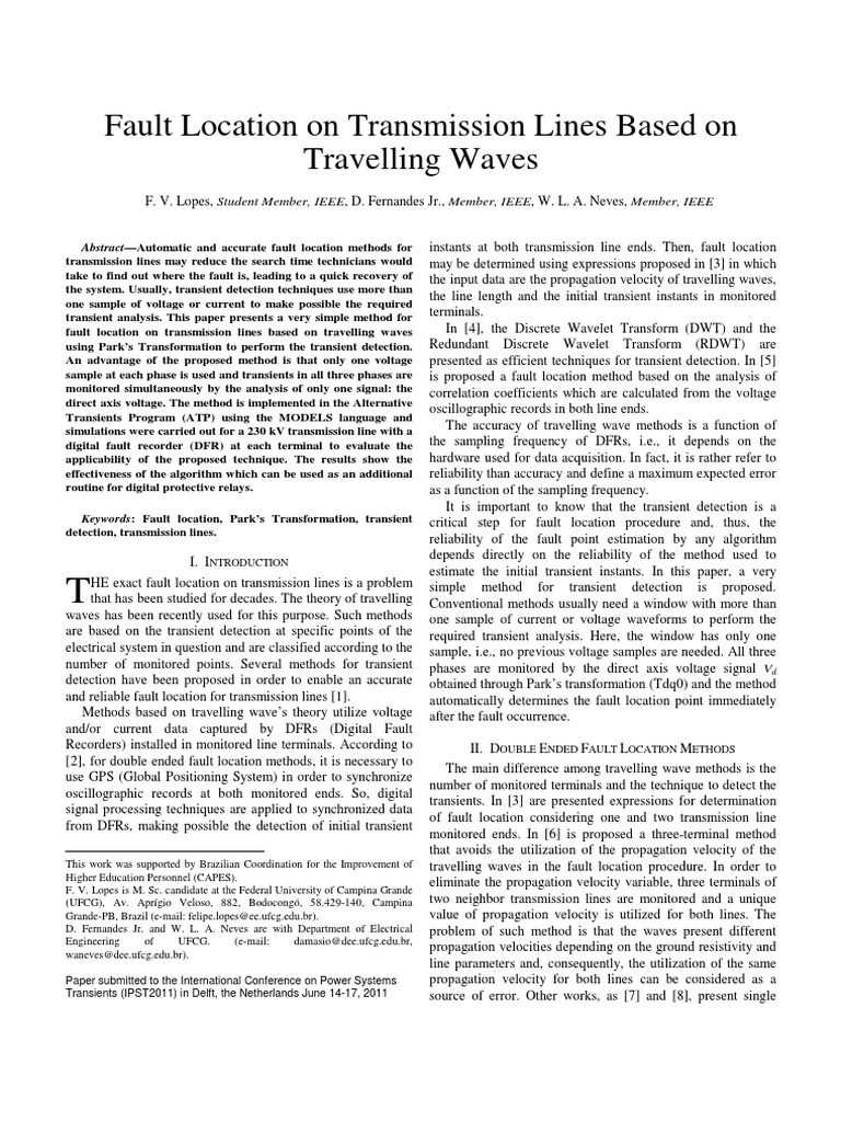 Fault Location On Transmission Lines Based On Travelling Waves | PDF ...