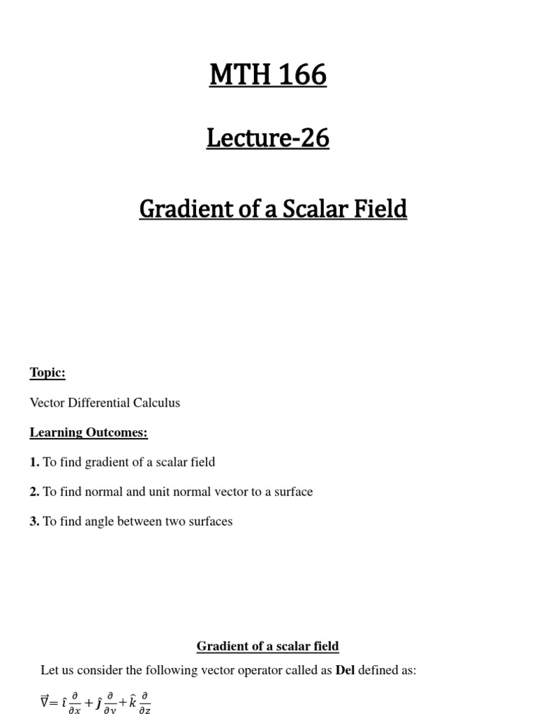 Gradient of Scalar Field Explained | PDF | Gradient | Mathematical Objects