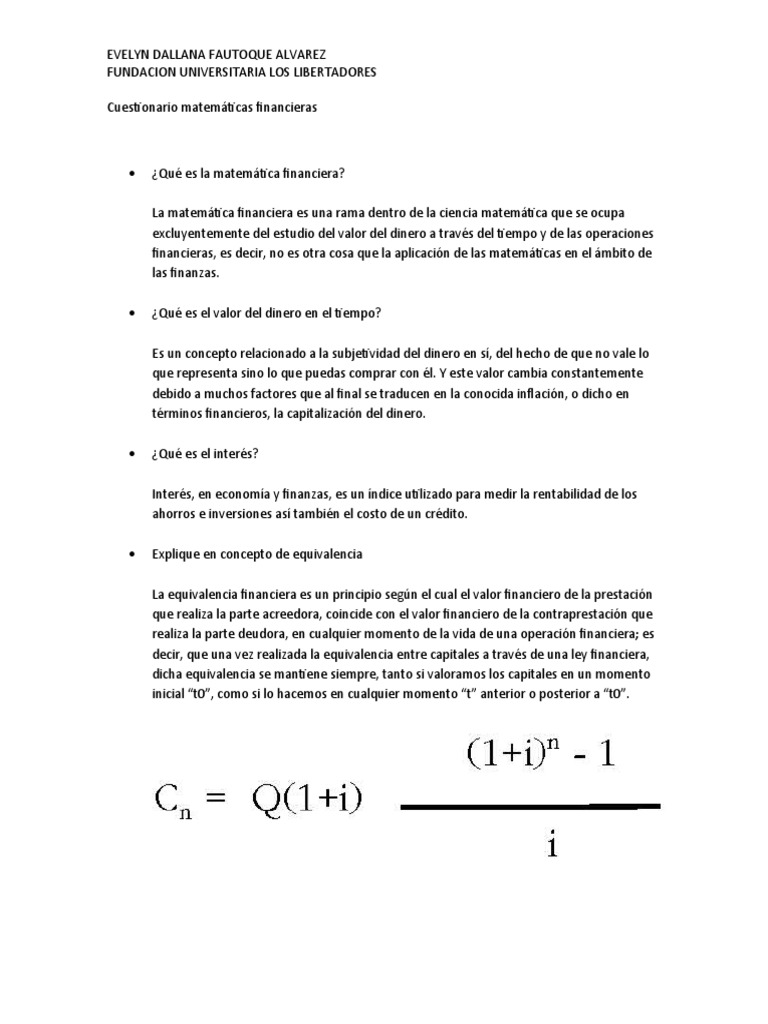Conceptos Clave de Matemáticas Financieras | PDF | Interés | Finanzas y ...