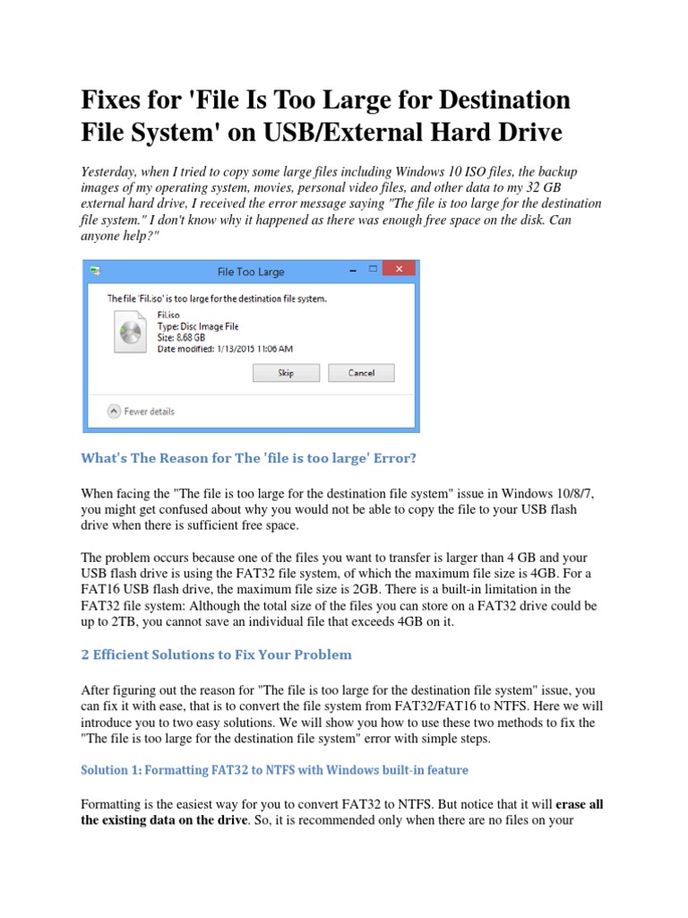 The 'File Is Too Large For Destination File System' On USB OR External ...