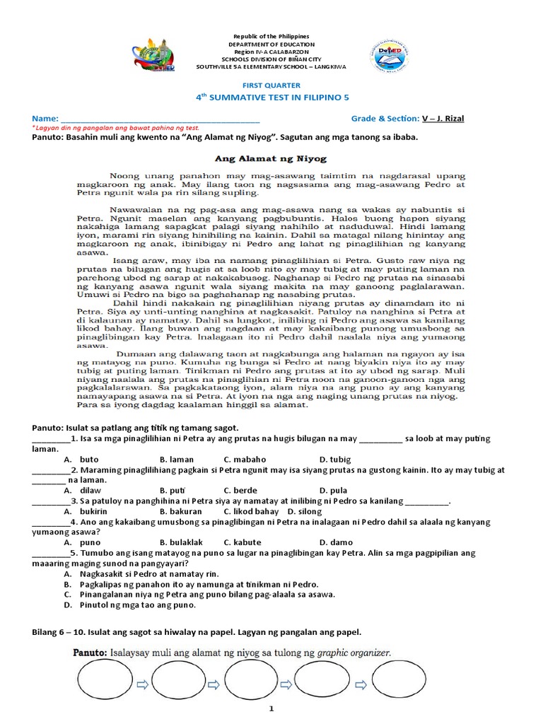 Grade 5 4th Summative Tests (1st Quarter) | PDF