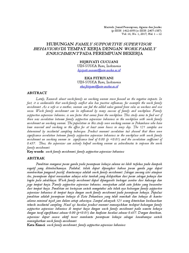Family Supportive Supervisors and Work Enrichment | PDF | Psychology ...