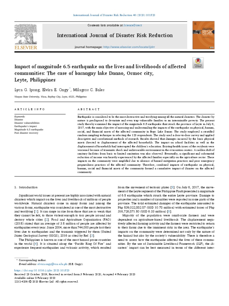 International Journal of Disaster Risk Reduction: Lyca G. Ipong, Elvira ...