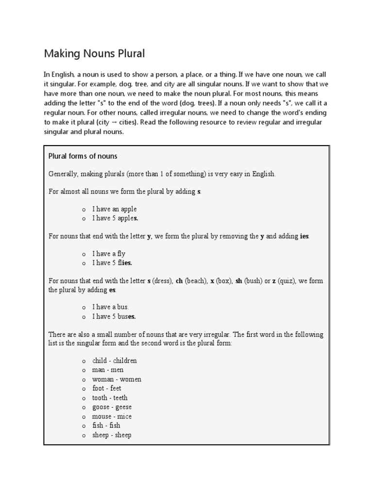 Making Nouns Plural PDF Verb Plural