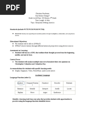lesson plan  columbus
