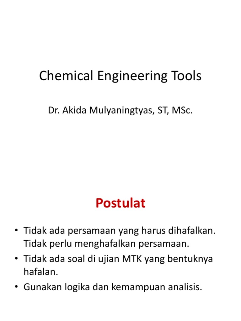 Chemical Engineering Tools Dan Operasi Di Teknik Kimia | PDF