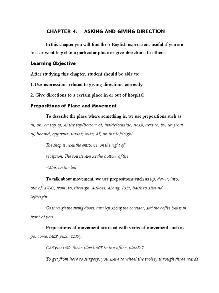 Directions in English for Hospitals | PDF