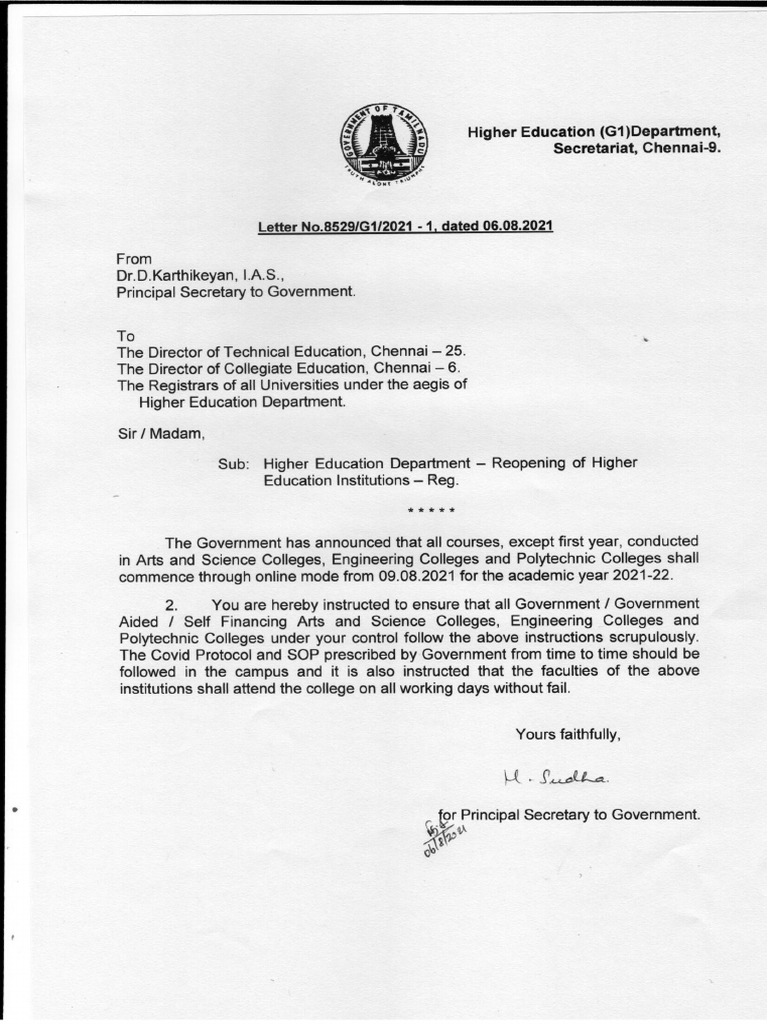 College Opening Instructions PDF