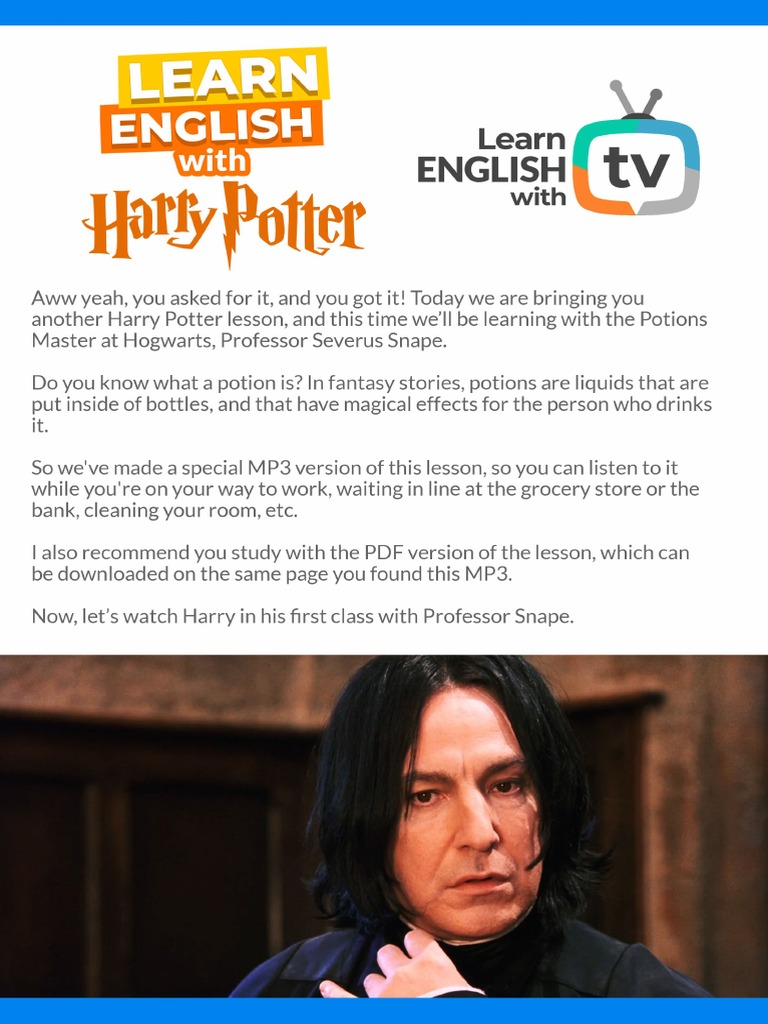 Learn English With TV Series - Snape's Class (PDF Lesson) | PDF