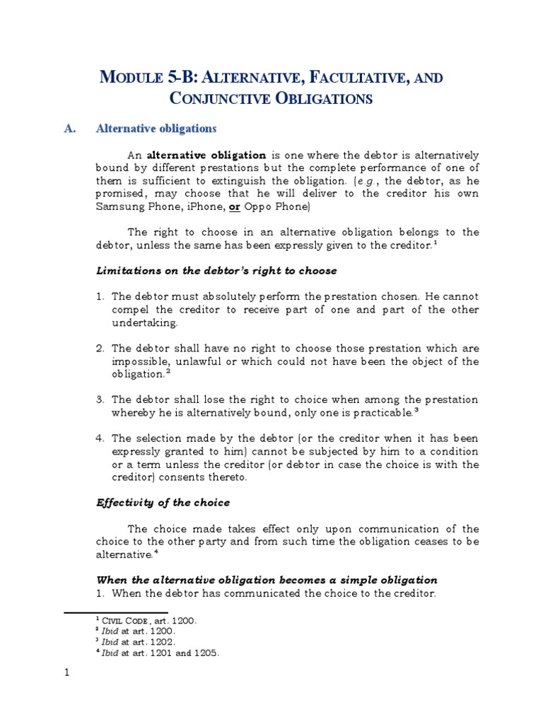 Module 5 B Alternative Facultative and Conjunctive Obligations | PDF ...