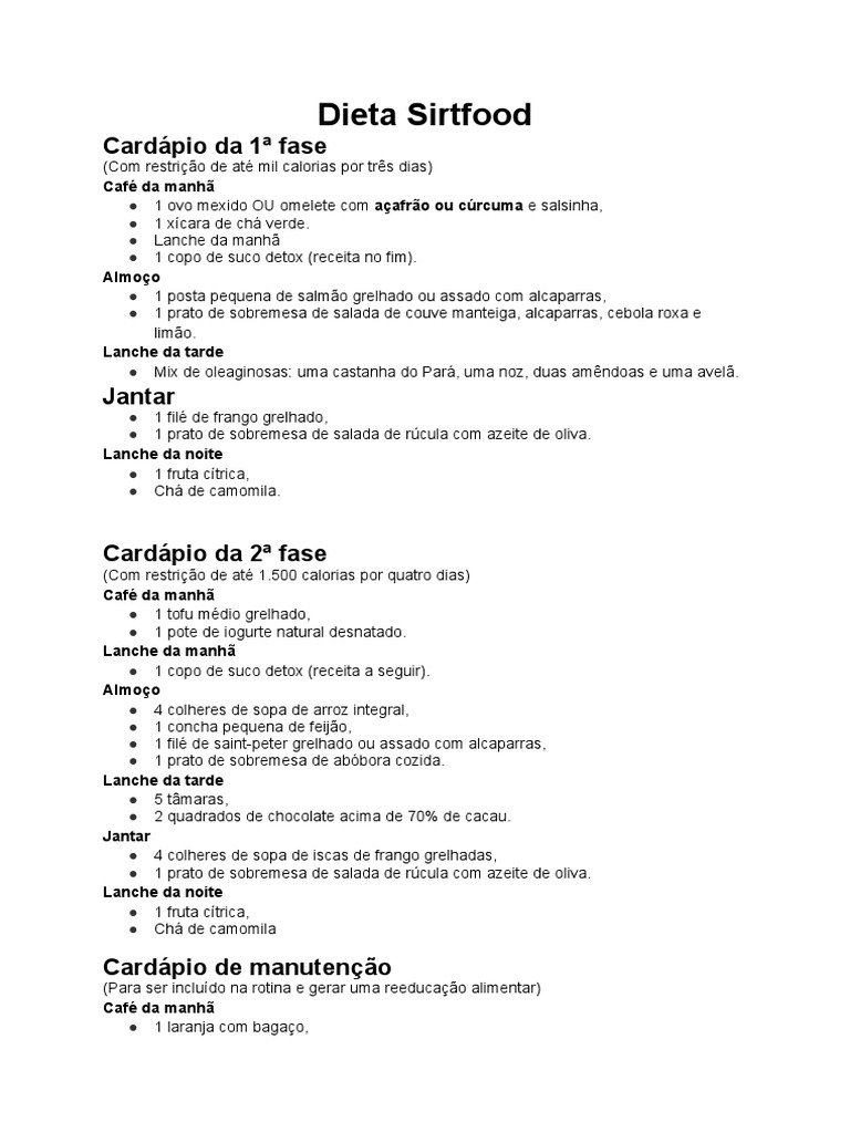 Dieta Sirtfood | PDF | Alimentos | Culinária