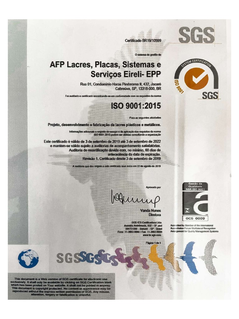 Certificado SGS | PDF