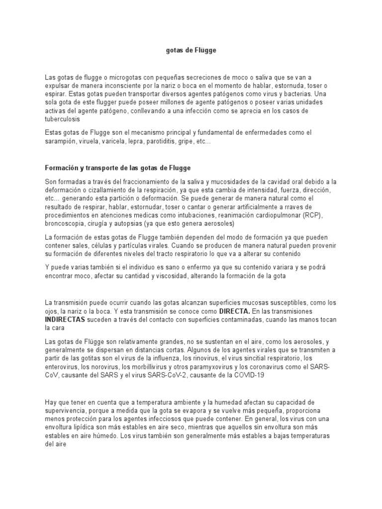 Gotas de Flügge: Transmisión y Riesgos | PDF | Virología ...