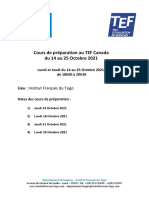 Calendrier - Prépa TEF CANADA Octobre 2021