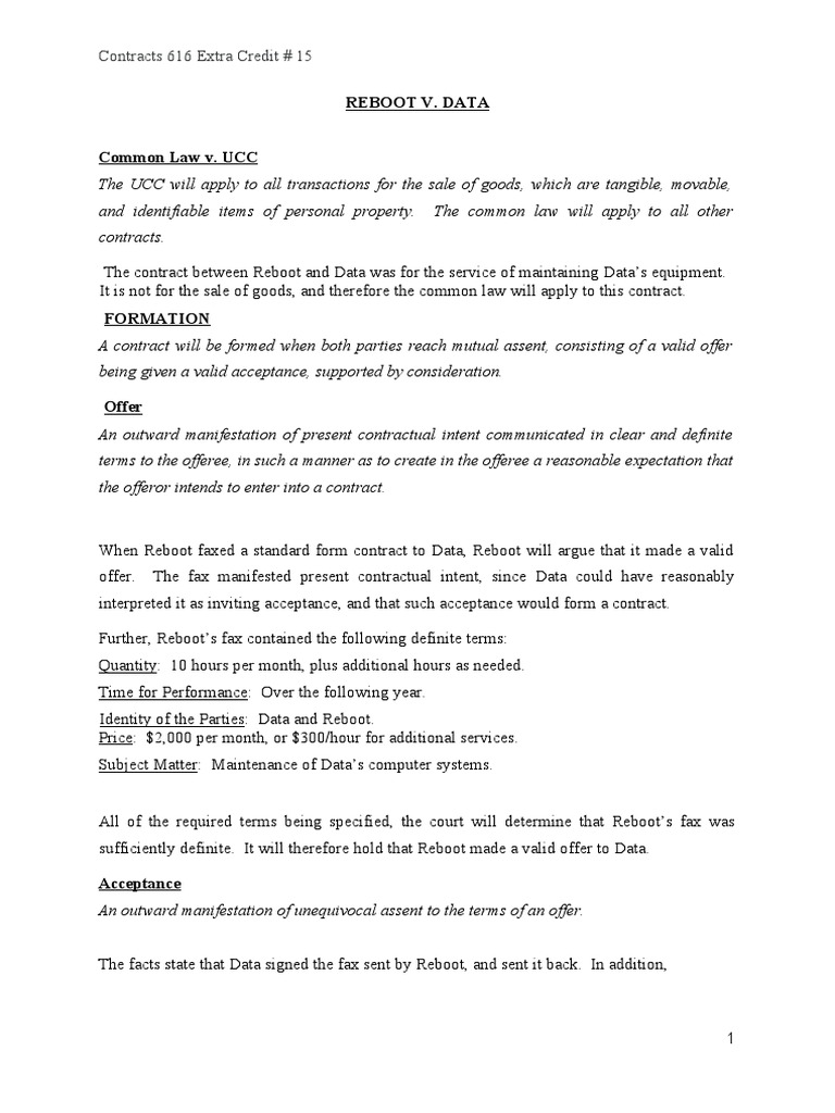 Contracts 616 Extra Credit # 15 | PDF | Breach Of Contract | Offer And ...