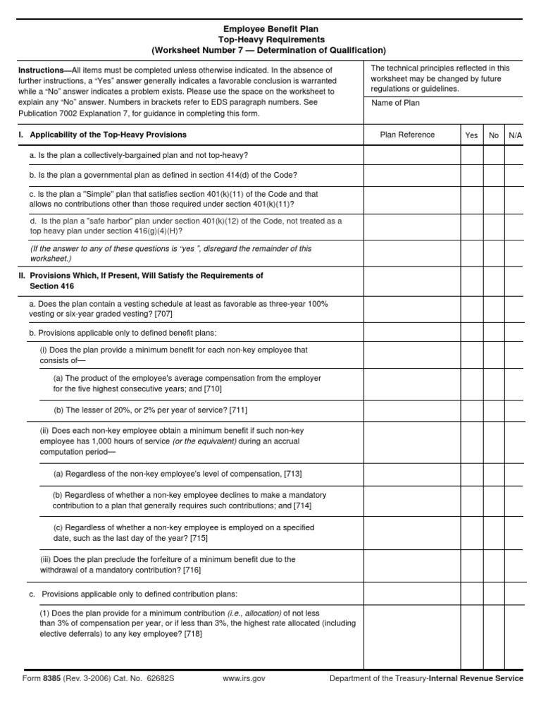 US Internal Revenue Service f8385 401(K) Defined