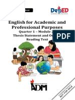 English For Academic and Professional Purposes: Quarter 1 - Module 2: Thesis Statement and Outline Reading Text