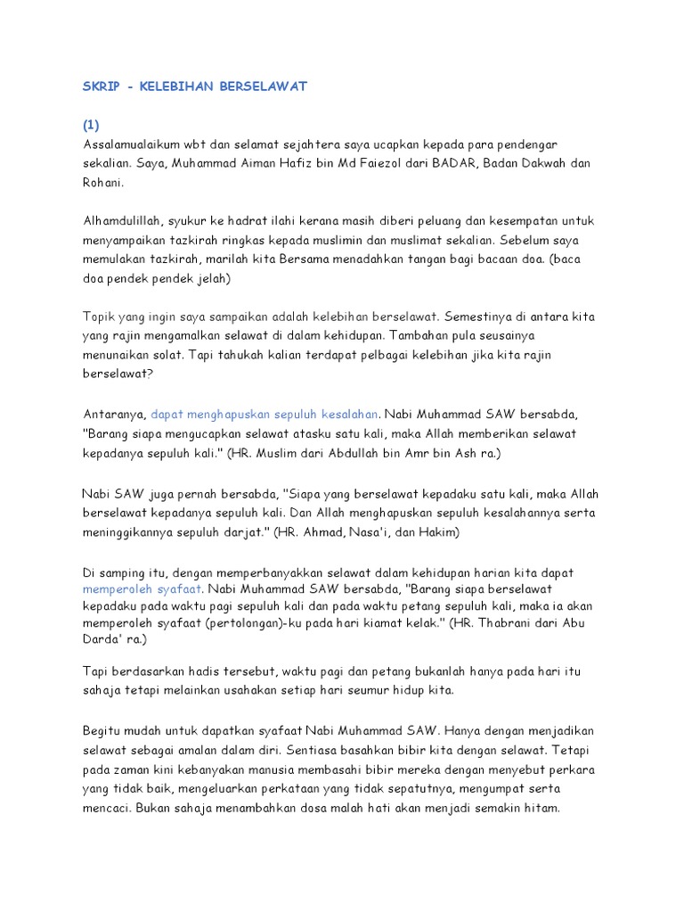 Kelebihan Berselawat Pdf