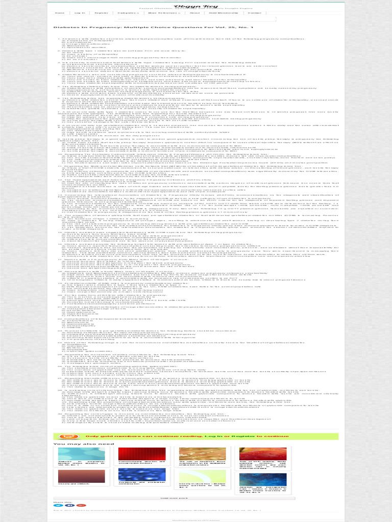 Diabetes in Pregnancy Multiple Choice Questions For Vol. 25, No. 1 Obgyn Key PDF