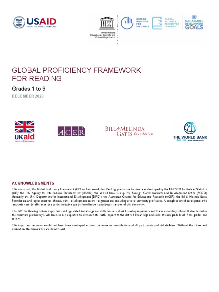 Global Proficiency Framework for Reading | PDF | Reading Comprehension ...