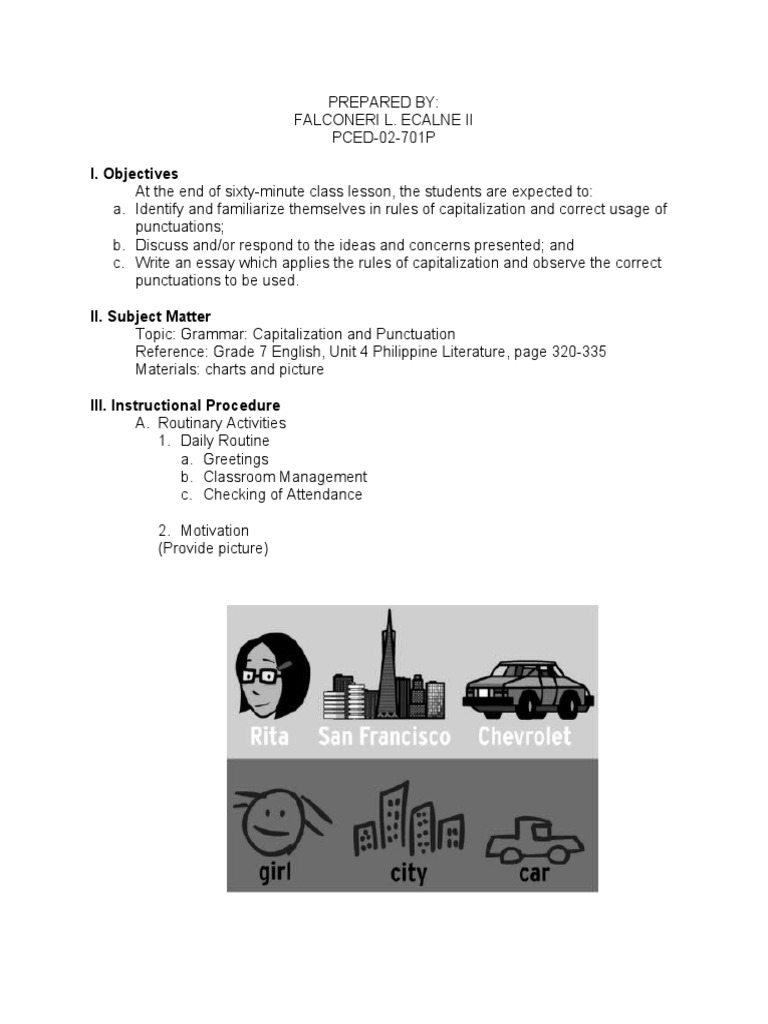 Punctuation and Capitalization Lesson Plan | PDF | Punctuation ...
