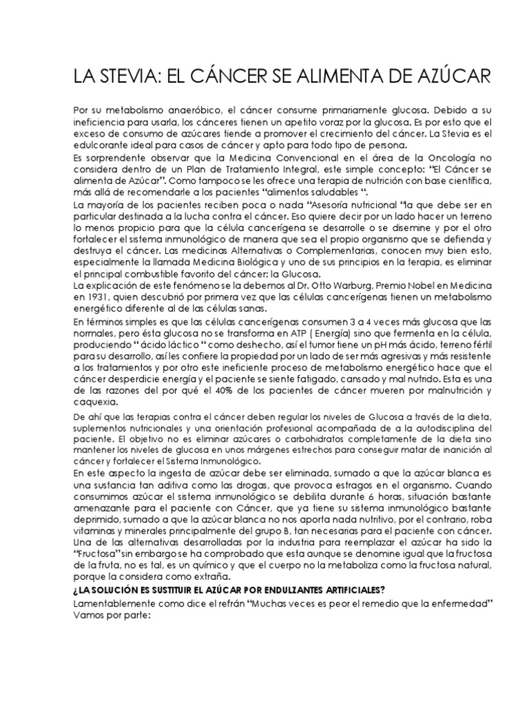 Estevia y Cancer PDF Cáncer Sustituto de azúcar