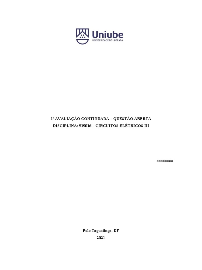 ACQA - CircuitosEletricosIII - 1 AVALIAÇÃO CONTINUADA | PDF | Métodos e ...