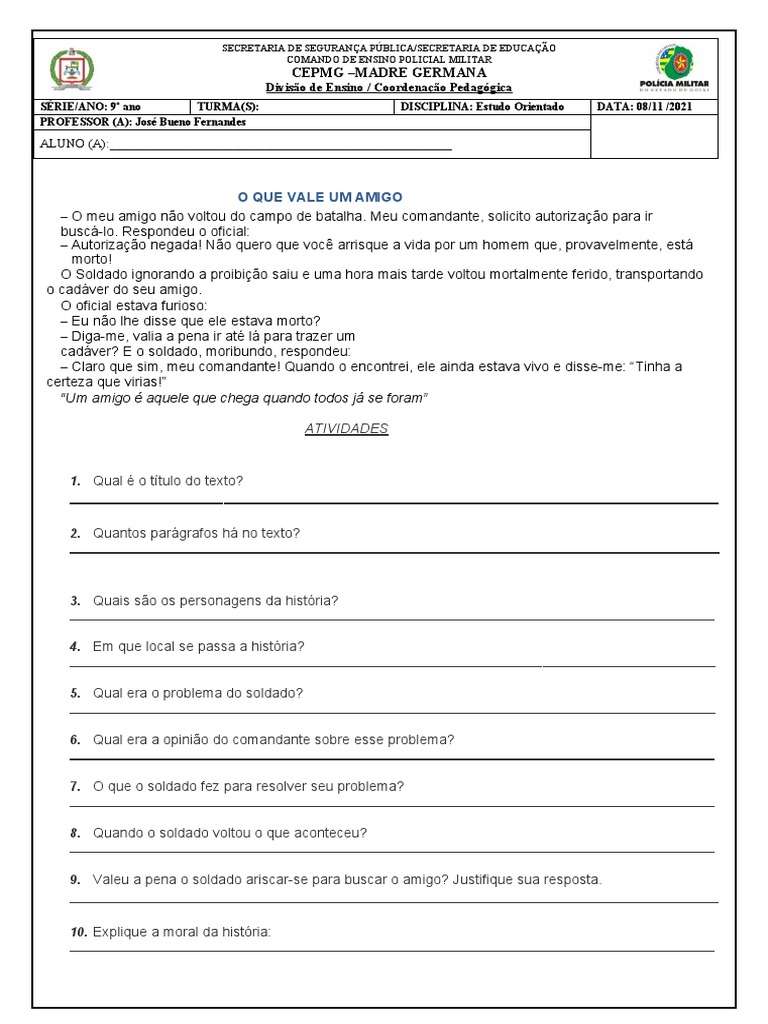 Atividades de Estudo Orientado - 9º Ano | PDF