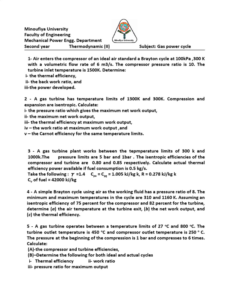 4 Gas Power Cycle PDF Gas Turbine Combustion