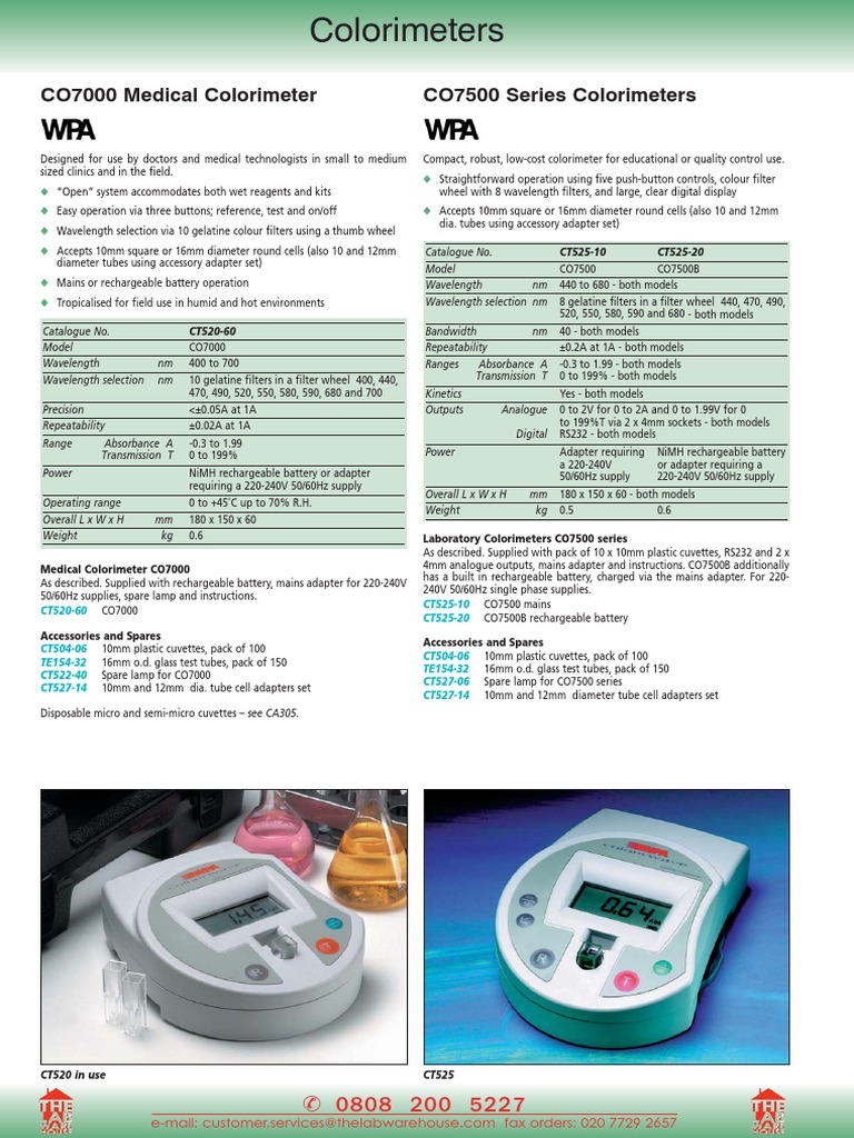 CO7000 Medical Colorimeter CO7500 Series Colorimeters: WPA Biochrom ...