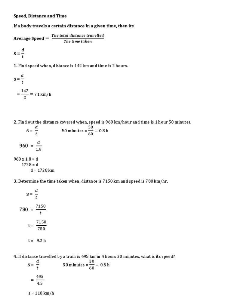 Speed, Distance, and Time Calculations | PDF | Speed | Quantity