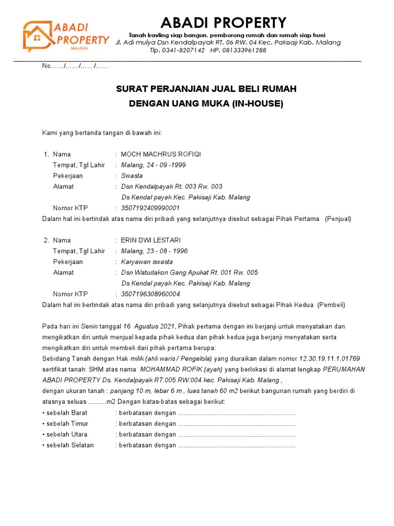 Surat Perjanjian Jual Beli Rumah | PDF