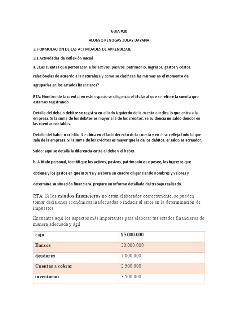 Guia 20 | PDF | Contabilidad | Estado financiero