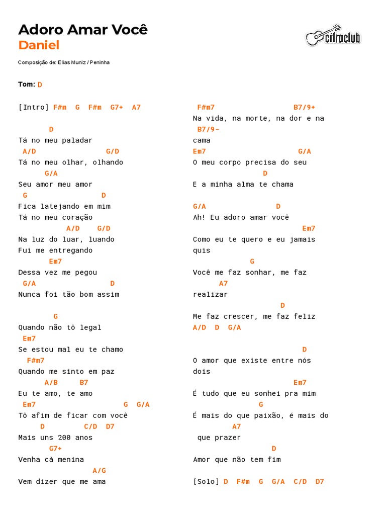 Cifra Club - Daniel - Adoro Amar Você | PDF | Amor