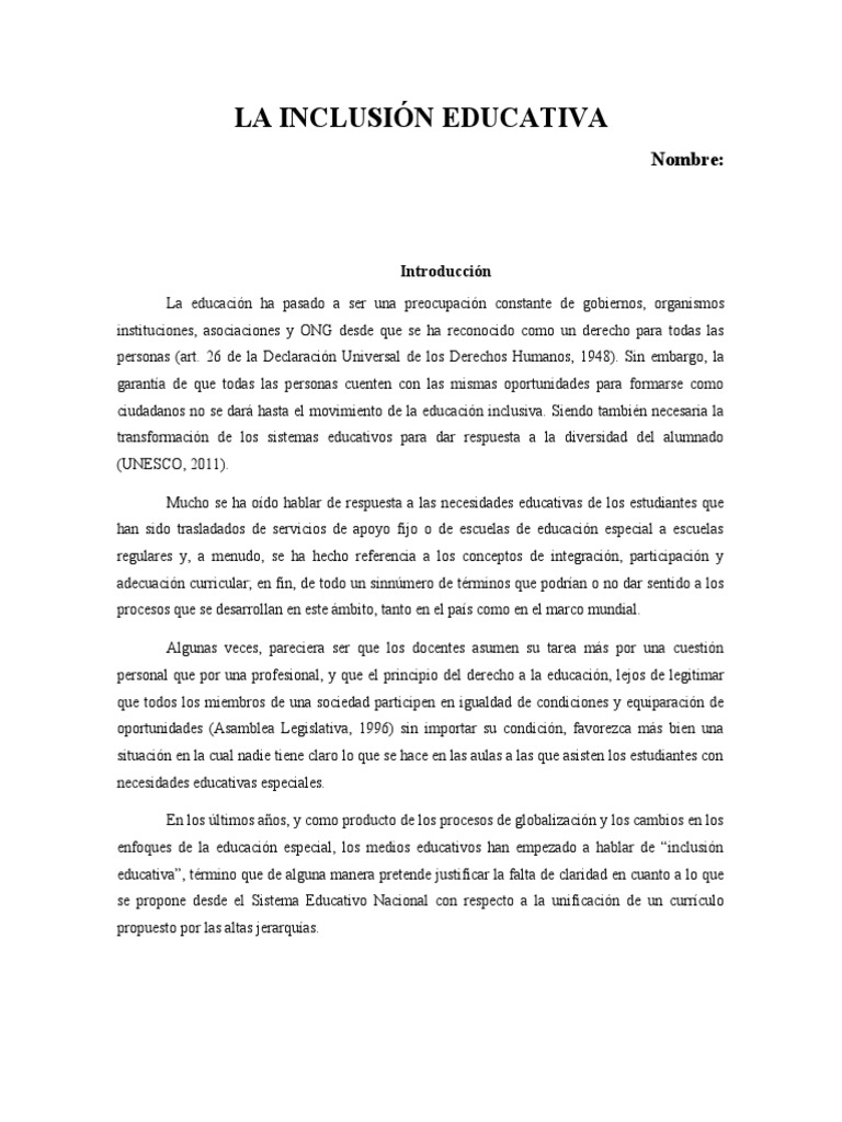 LA INCLUSIÓN EDUCATIVA | PDF | Inclusión (Educación) | Plan de estudios