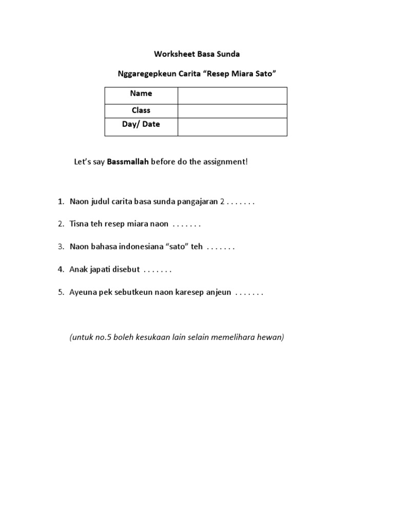 Worksheet Basa Sunda | PDF | Seni & Disiplin Bahasa